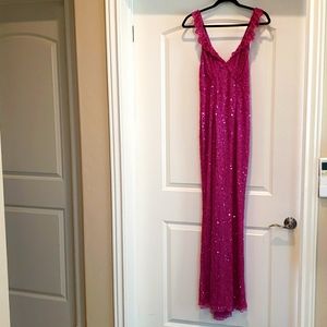Mac Duggal Dress Gown Size 10 Fuschia Pink Beaded Evening Formal Party Holiday